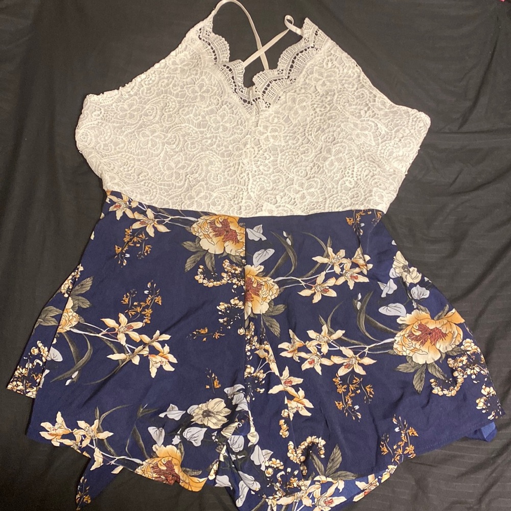 Shein 1XL dark blue with white top romper